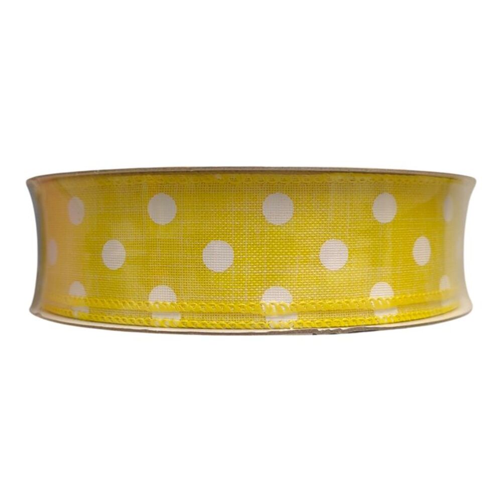 Member's Mark Wired Edge Premium Ribbon, 1.5"W x 50yds, Spring - Yellow Dot